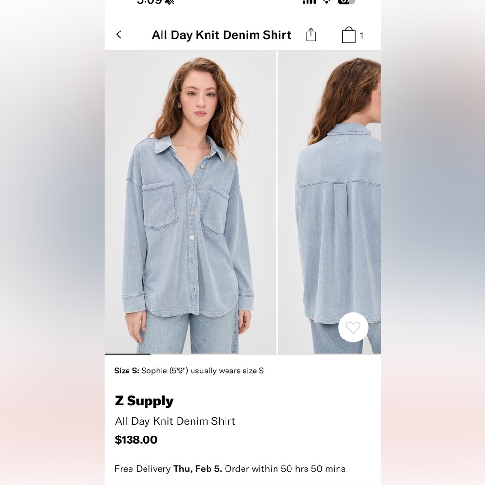 Z supply denim super soft shirt. Size S